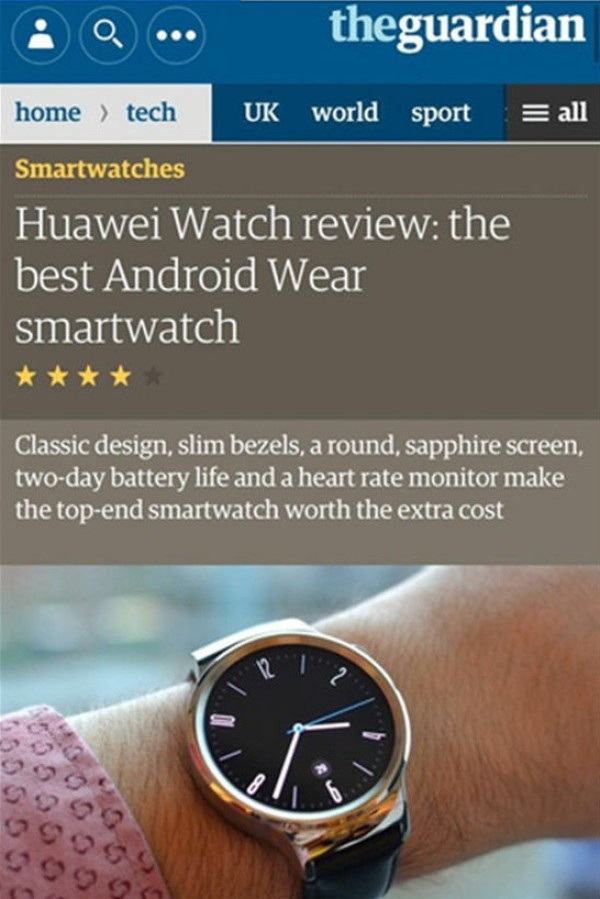 英国媒体集体大赞HUAWEIWATCH为当下最好的智能手表(图1) 英国媒体集体大赞HUAWEIWATCH为当下最好的智能手表(图1)